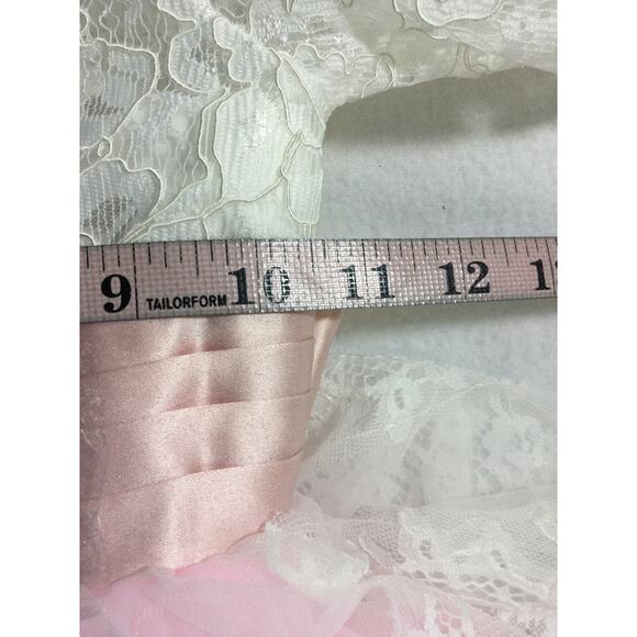 FLOWER GIRL'S PARTY DRESS 4-5y white pink long sleeve lace maxi dress NEW B75 - Picture 6 of 7